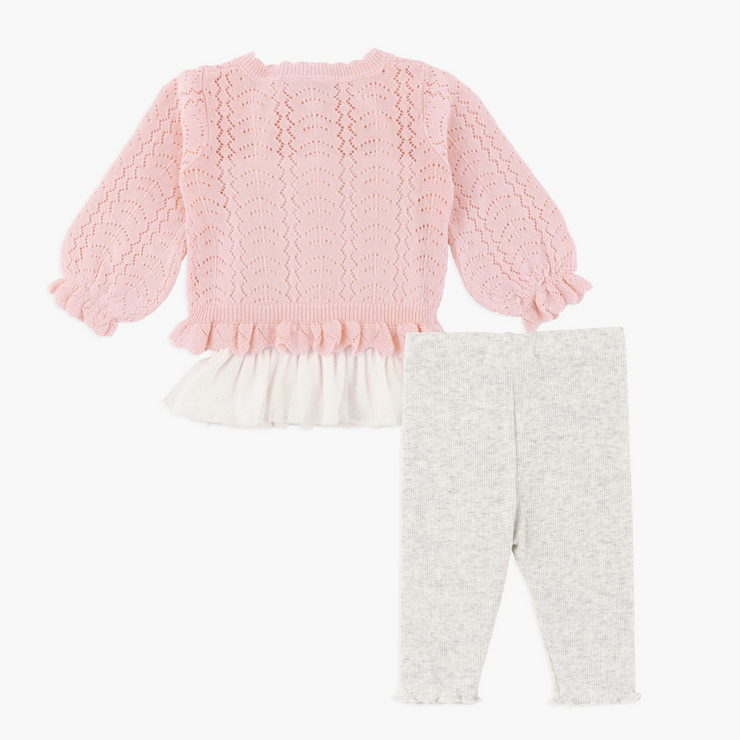 little girls pink sweater and pants back view