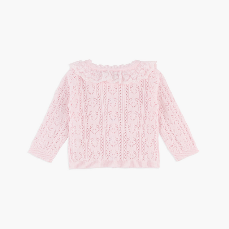 little girls pink sweater back view