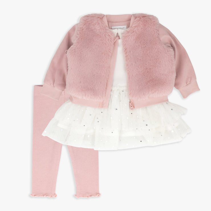 Faux Fur Jacket, Tutu Top And Legging Set