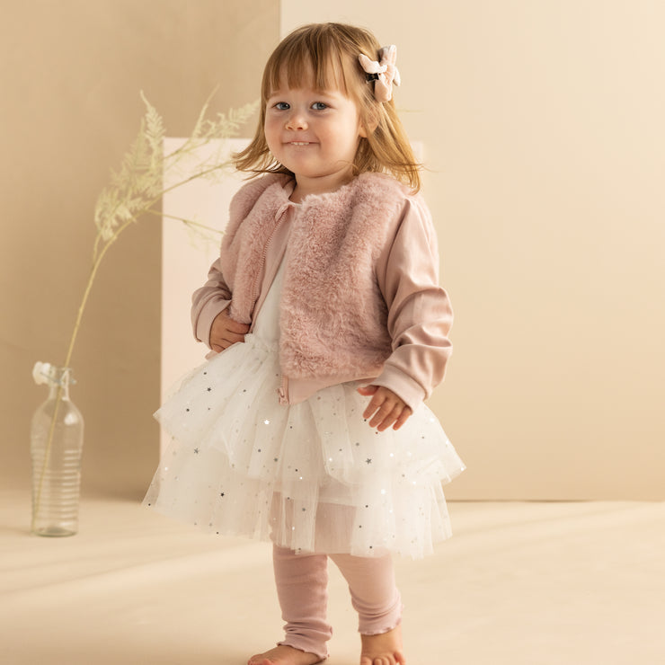 Faux Fur Jacket, Tutu Top And Legging Set