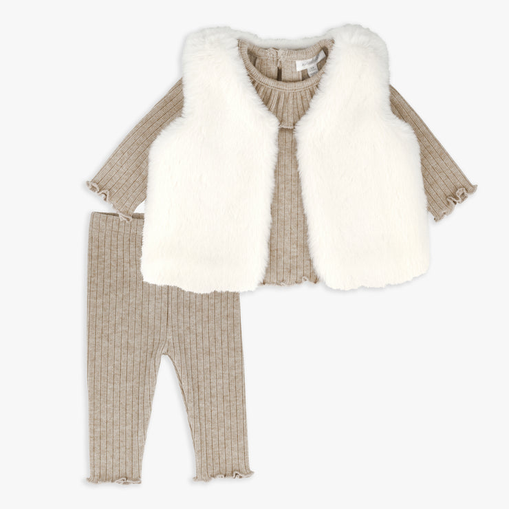 Faux Fur Vest, Top & Legging Set