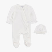 Ivory Lace Footed Coverall & Hat Set