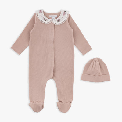 Mauve Rib Footed Coverall & Hat Set