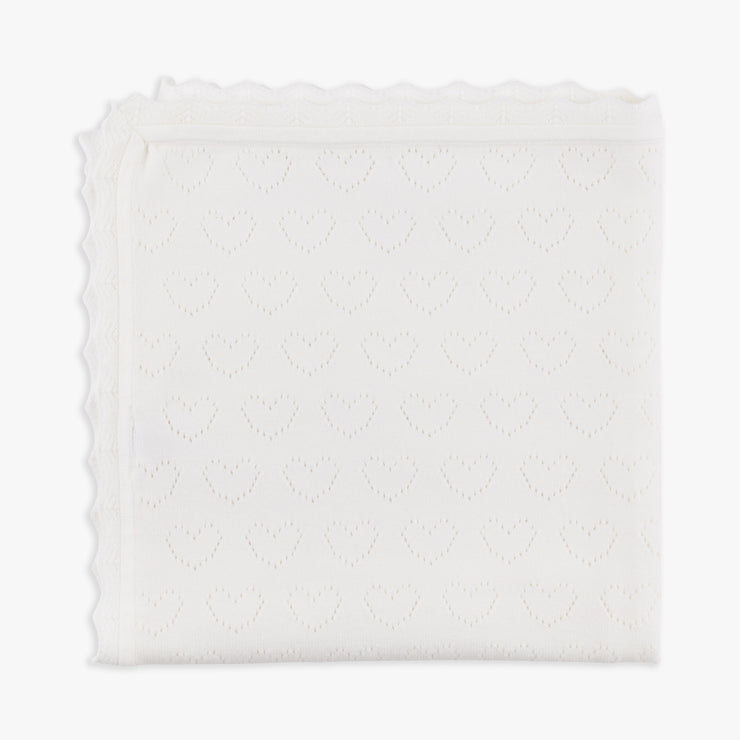 Ivory Heart Pointelle Sweater Blanket