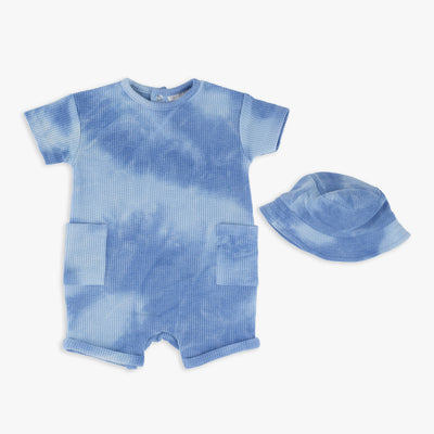 Tie Dyed Waffle Knit Romper & Hat Set