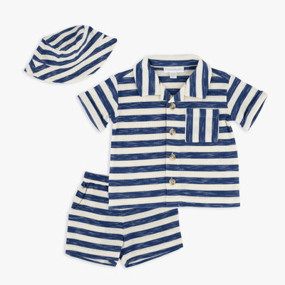 Stripe Waffle Knit Top, Short & Hat Set