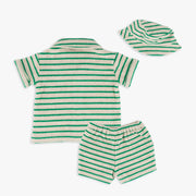 Stripe Terry Top, Short & Hat Set