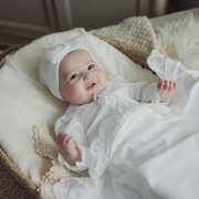 Ivory Lace Footed Coverall & Hat Set