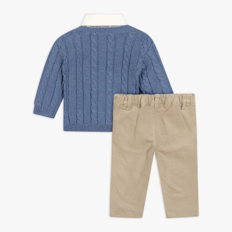 Cable Sweater, Shirt & Woven Pant Set
