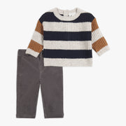 Stripe Sweater Top & Woven Pant Set