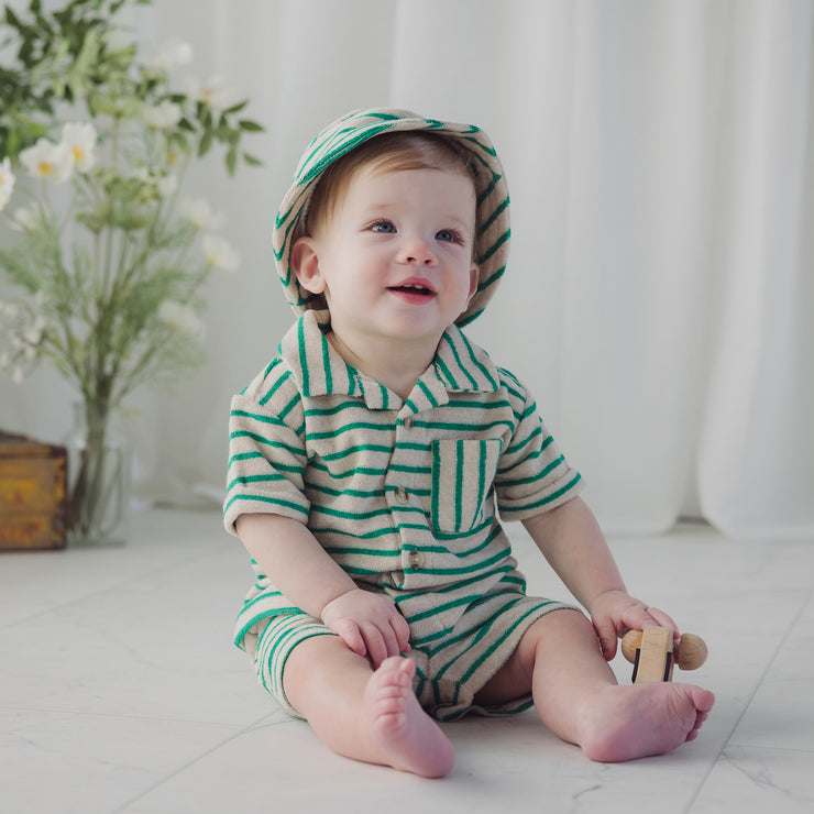 Stripe Terry Top, Short & Hat Set