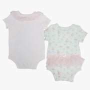Girls 2 Pack Bodysuit Set in Ivory & Mint Print