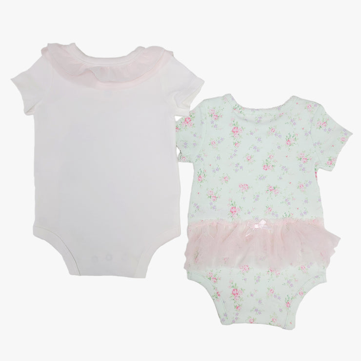 Girls 2 Pack Bodysuit Set in Ivory & Mint Print
