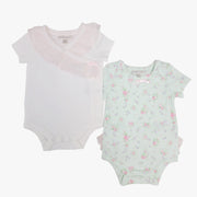 Girls 2 Pack Bodysuit Set in Ivory & Mint Print