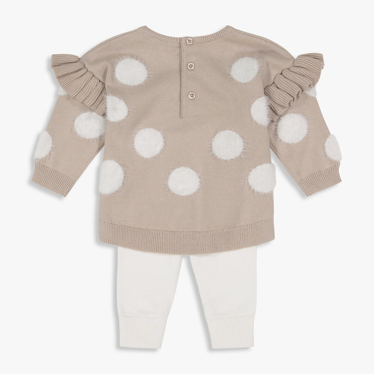 Tan & Ivory Fuzzy Dot Sweater Set