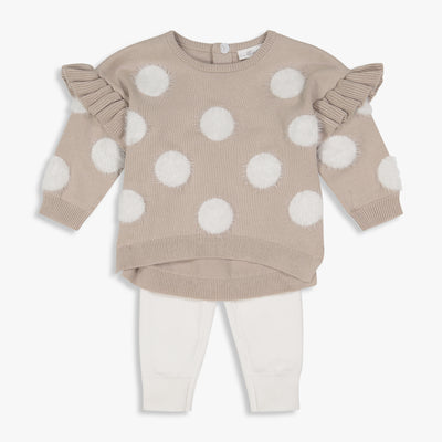 Tan & Ivory Fuzzy Dot Sweater Set