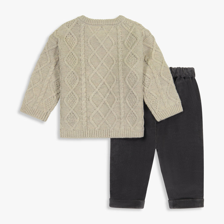 Oatmeal Cable Sweater & Grey Woven Pant Set