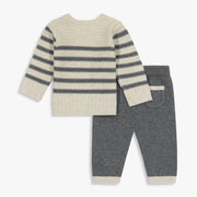 Oatmeal Sweater Engineer Stripe Pant Set