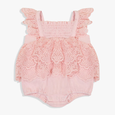 Girls Pink Lace Romper