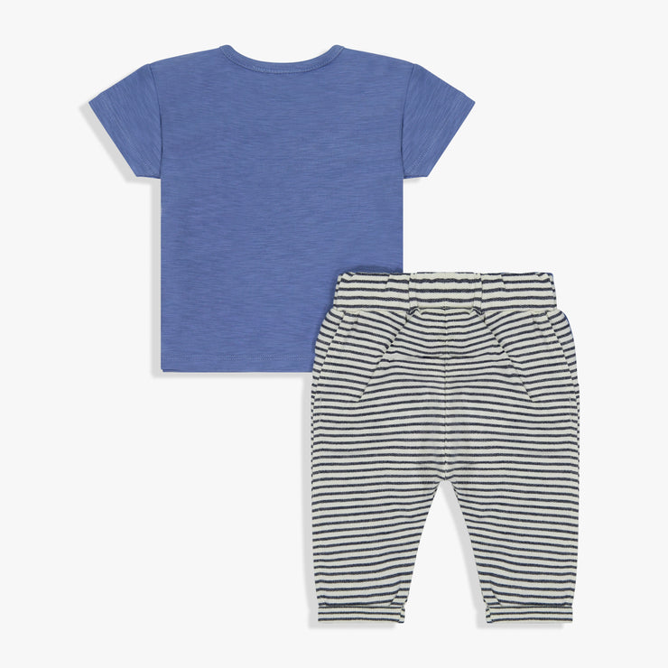 Boys Blue Top & Striped Pant Set