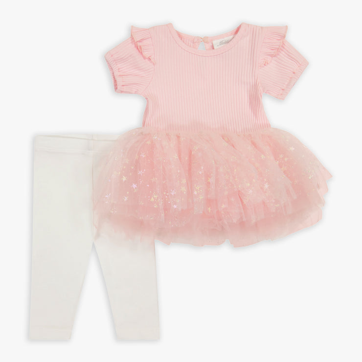 Pink Iridescent Star Tutu Top & Legging Set